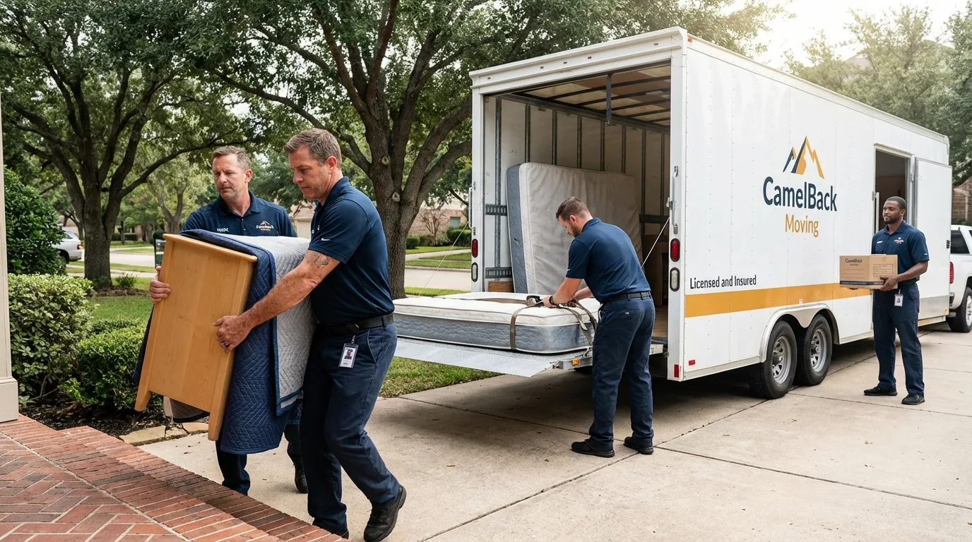 Crew loading residential truck for cross-state move from Long Prairie, MN