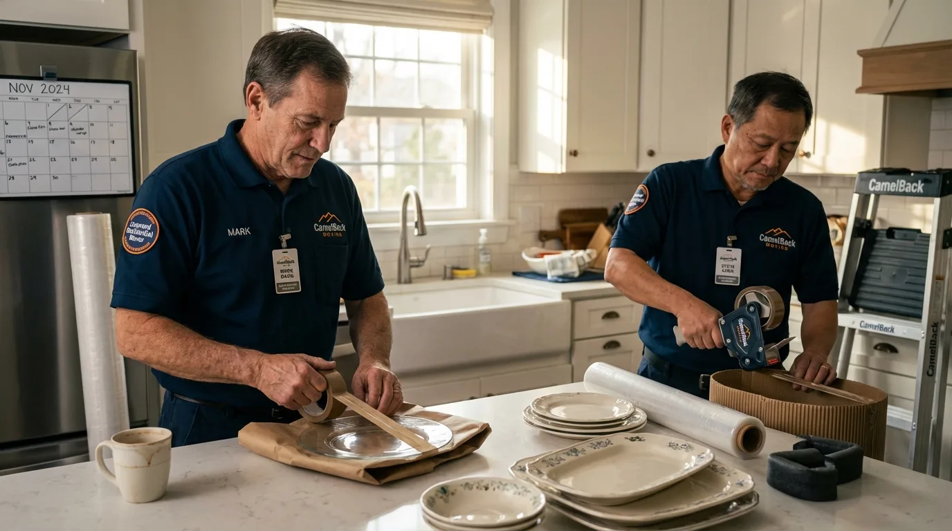 Professional crew packing kitchen dishware in Long Prairie, MN
